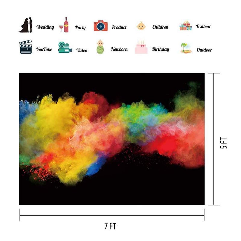 EOA 7(W) x5(H) FT Colorful Paint Splash Backdrop Abstract Art Effect Painting Powder Dust Spray Photography Background Birthday Party Decor Photoshot Studio Portrait Props - Image 2